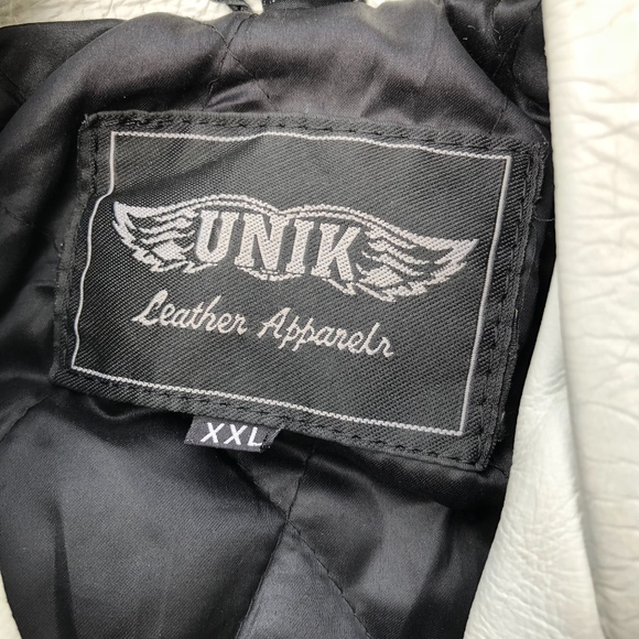 VTG UNIK MOTO LEATHER BLACK WHITE FRINGED JACKET - Picture 6 of 7